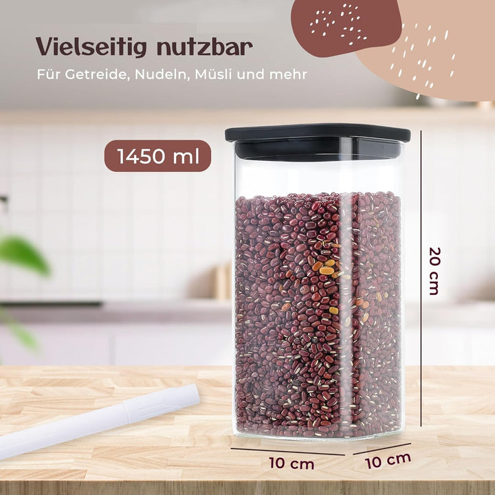 Vorratsgläser mit Deckel (4 x 1450 ml) – Vorratsdosen Glas mit Deckel, luftdicht & mottensicher | ec