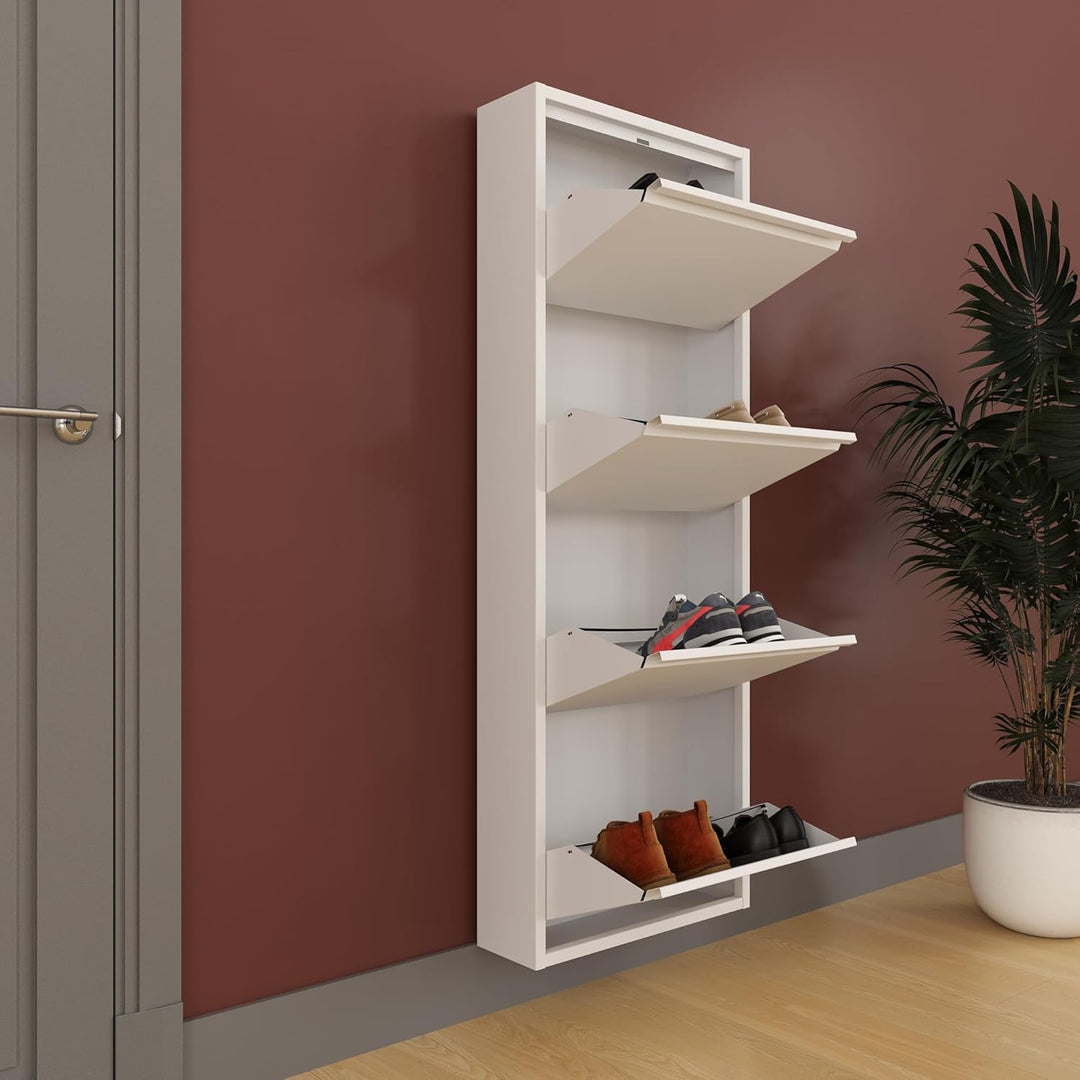 furni24 Schuhschrank Schmal – Platzsparender Metall-Schrank mit Magnetklappen, Platz für 8-12 Paar S