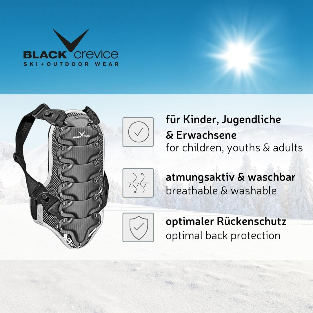 Black Crevice Rückenprotektor für Kinder, Jugendliche &amp; Erwachsene I Atmungsaktiver &amp; ergonomisch ge
