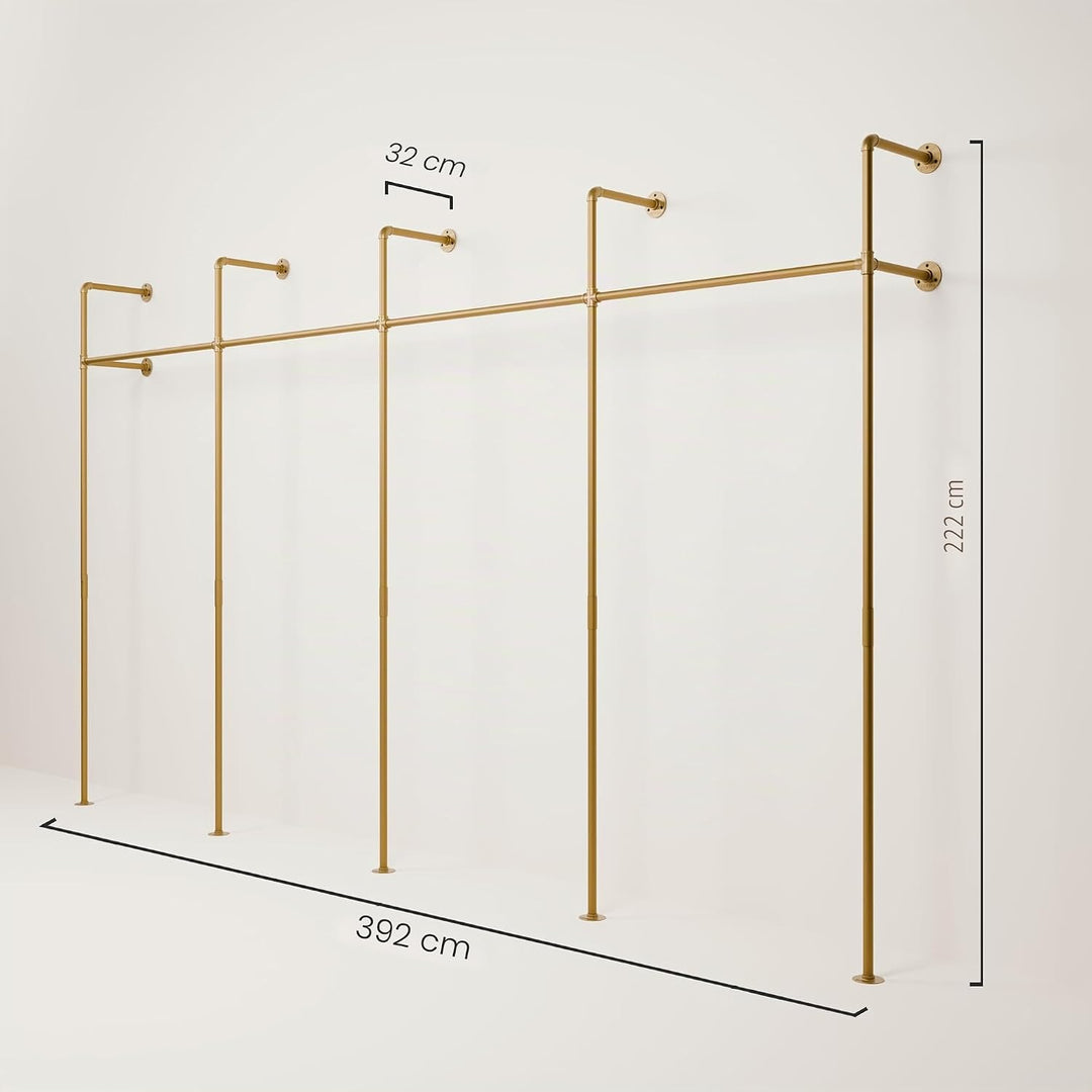 pamo Kleiderstange Wandmontage 392 x 222 cm - Begehbarer Kleiderschrank offen Kleiderständer industr