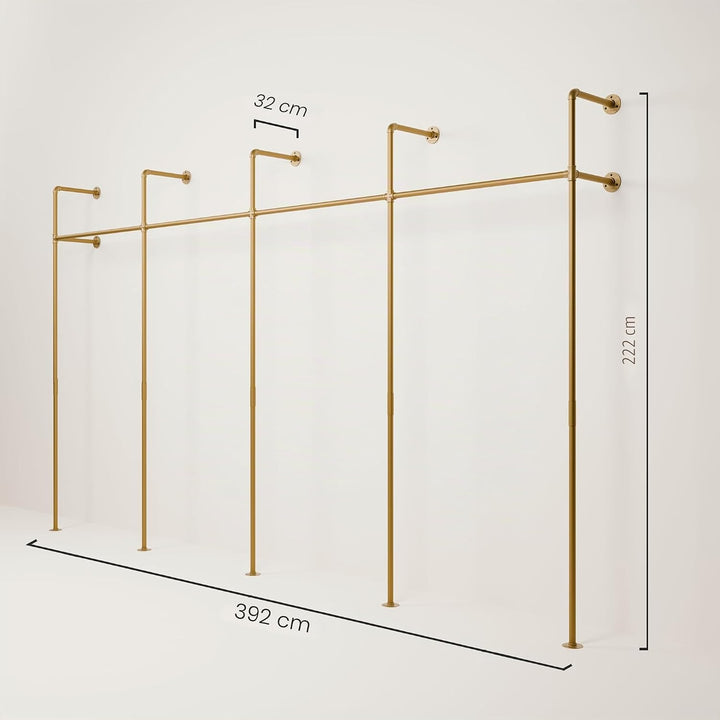 pamo Kleiderstange Wandmontage 392 x 222 cm - Begehbarer Kleiderschrank offen Kleiderständer industr