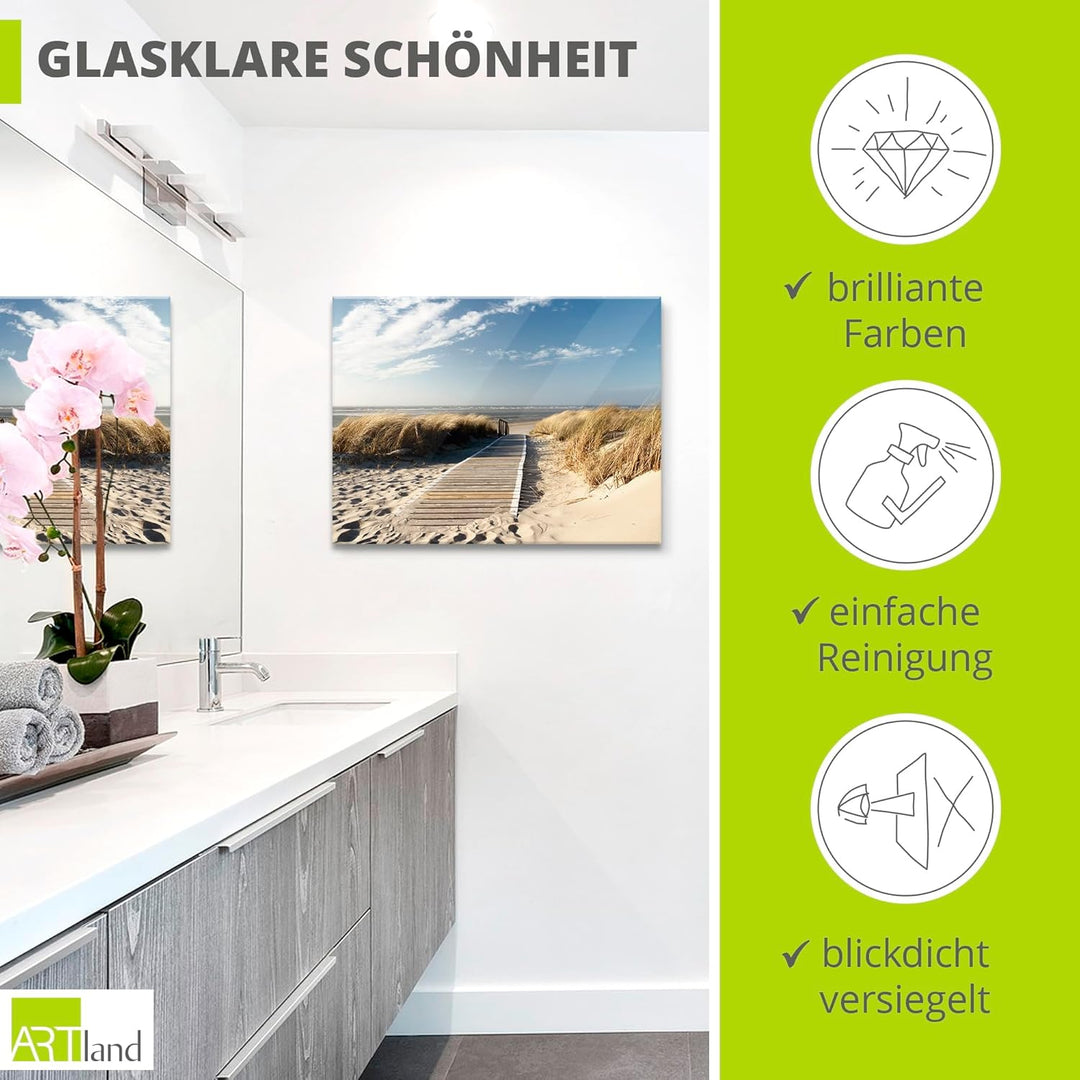 ARTland Glasbilder Wandbild Glas Bild einteilig 80x60 cm Querformat Strand Meer Küste Nordsee Natur