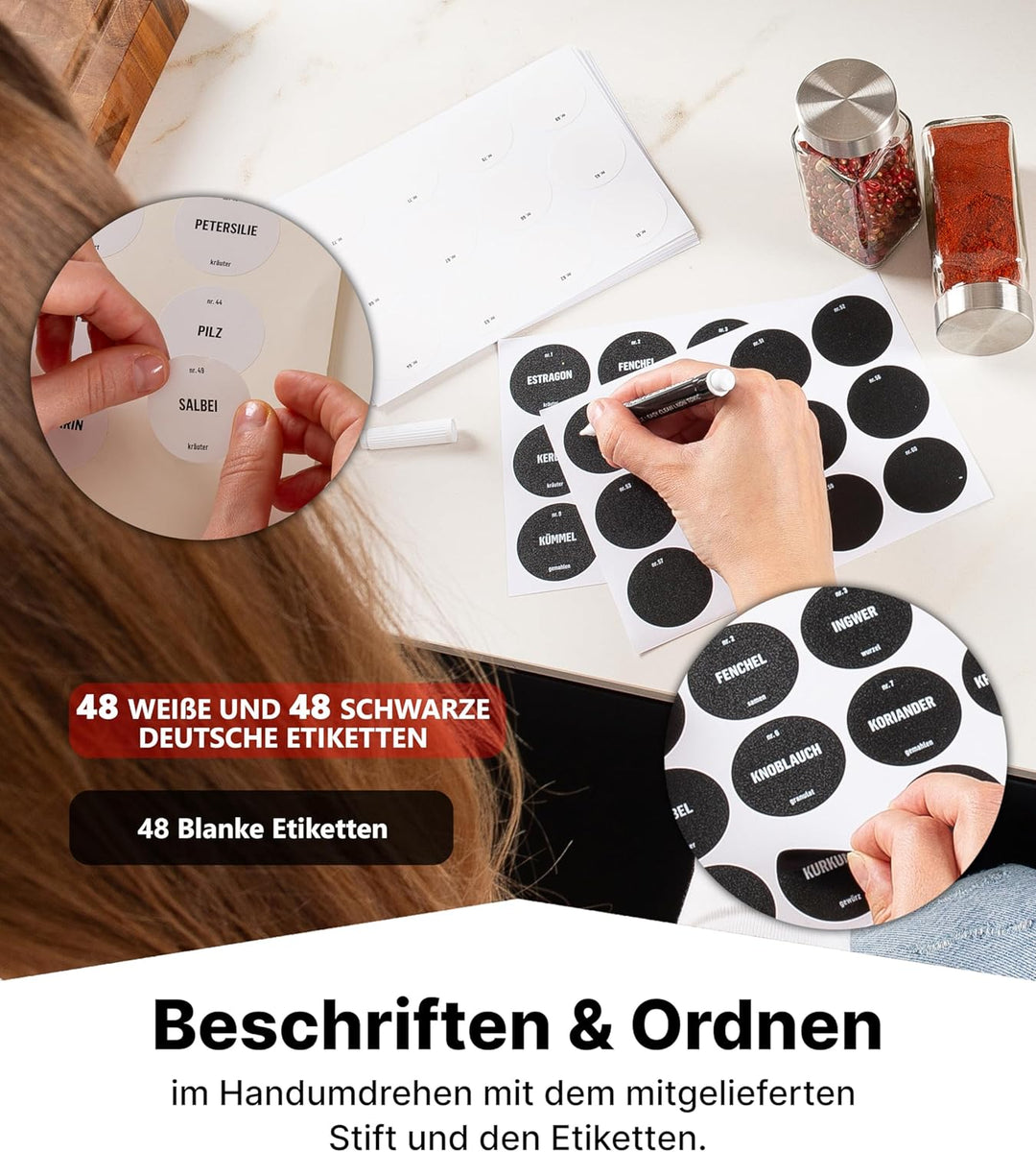 Deco haus® Gewürzregal Wand & Stehend [MIT GEWÜRZDOSEN & ETIKETTEN] - Gewürz Organizer - Gewürzregal