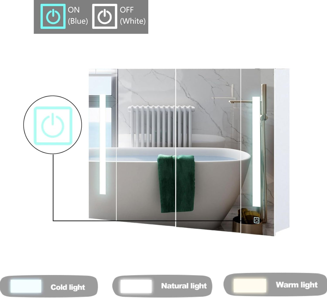CLIPOP Spiegelschrank Bad mit LED Beleuchtung 3 Lichtfarbe Einstellbar Badezimmer Hängeschrank Wands