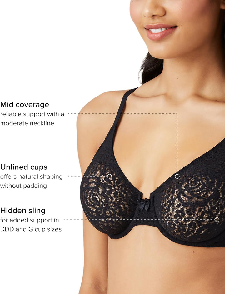 Wacoal Damen Halo Lace Unlined Convertible Underwire Bra BH, Undurchsichtige 70C Schwarz, 70C Schwar