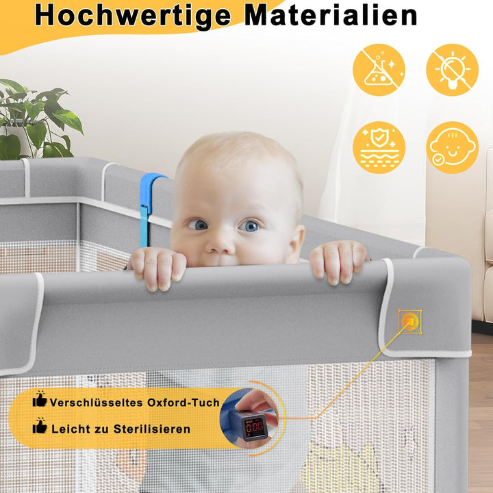 Aufun Laufstall Baby Laufgitter 300D Oxford Gewebe, mit Anti-Kollision Schaum Absperrgitter, Atmungs