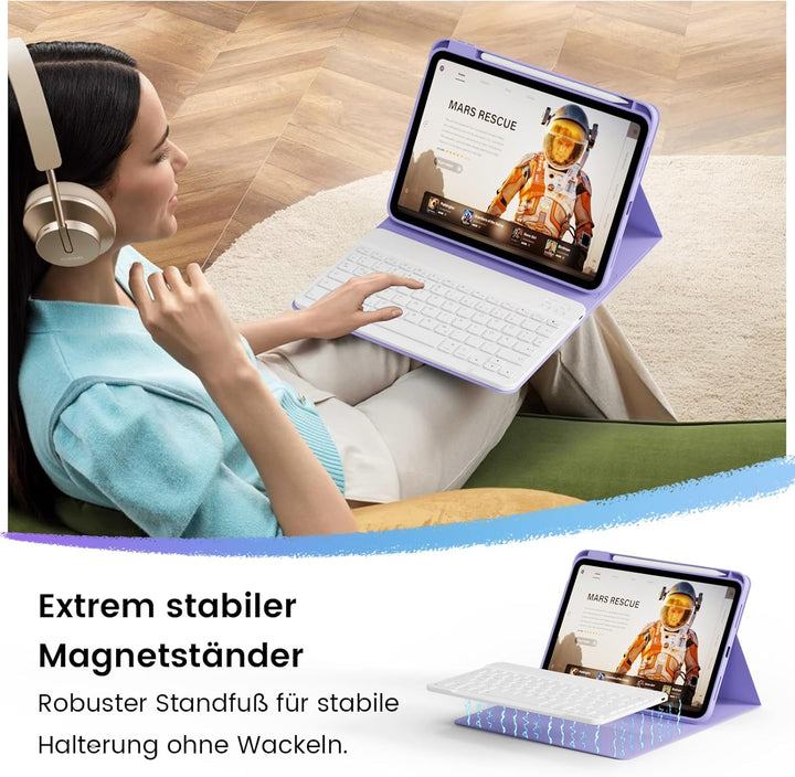 Hülle mit Tastatur für iPad 11/10 Generation mit Stifthalter, Magnetisch Abnehmbare Kabellose Blueto