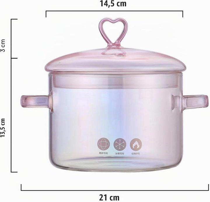 1.5L Glas Kochtopf, Glaspfanne mit Deckel, hitzebeständige Klarglas-Kochpfanne und Pfanne mit Deckel