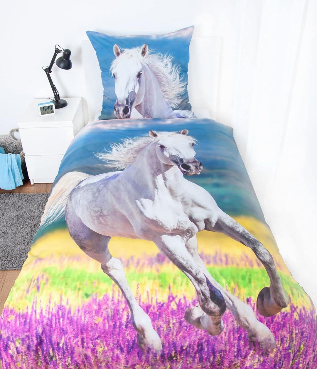 Klaus Herding Bettwäsche mit Pferd weiss 135 x 200 cm 80 x 80 cm, Mehrfarbig