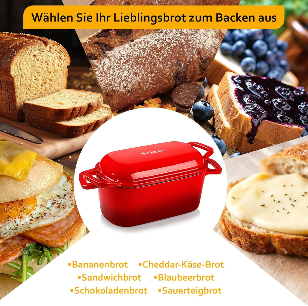Velaze Schmortopf mit Deckel, Quadrat Gusseisen Topf 3,45L, 28cm Gusseisen Bräter mit Deckel Backofe
