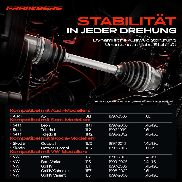 Frankberg Antriebswelle Vorne Rechts Kompatibel mit A3 8L1 1996-2003 B.o.r.a 1J2 1J6 1998-2005 Golf