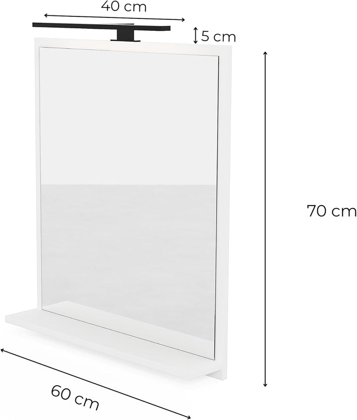 Badspiegel Weiss mit Beleuchtung 60x70 cm Badezimmerspiegel Wandspiegel mit Ablage LED-Spiegel Neutr