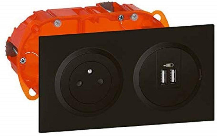 Legrand - Set Steckdose Surface + Lademodul 2 USB TypeA Dooxie 3A vorverdrahtet schwarz