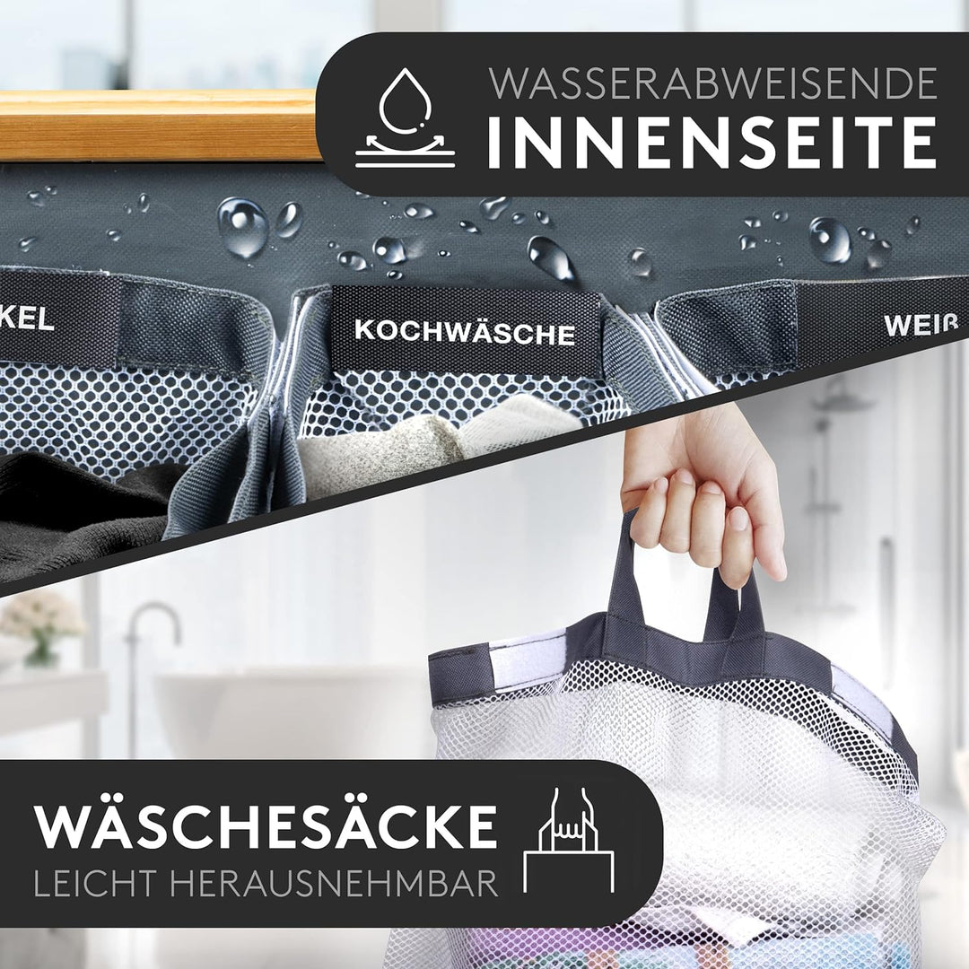 FALKENWERK Wäschekorb mit Deckel 145L - Wasserabweisender Wäschesammler 3 Fächer &amp; herausnehmbaren W