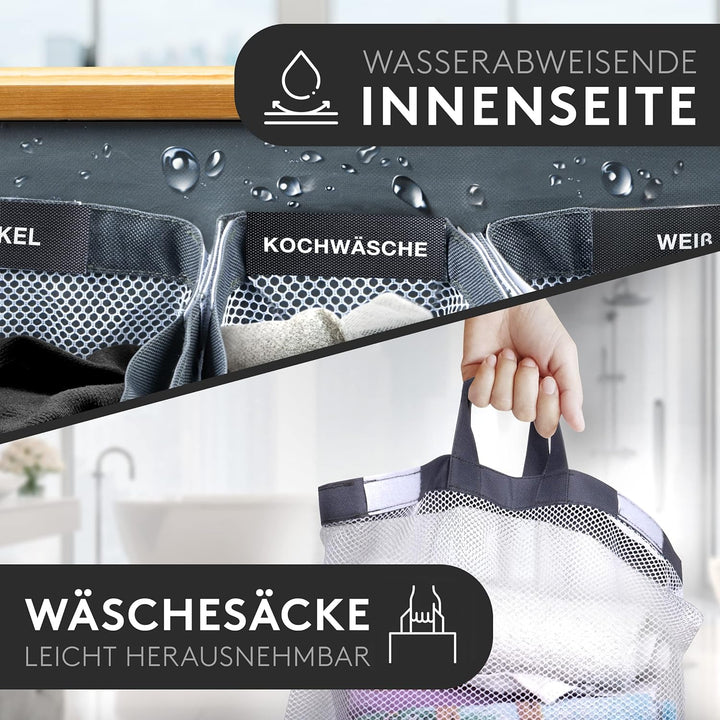 FALKENWERK Wäschekorb mit Deckel 145L - Wasserabweisender Wäschesammler 3 Fächer &amp; herausnehmbaren W