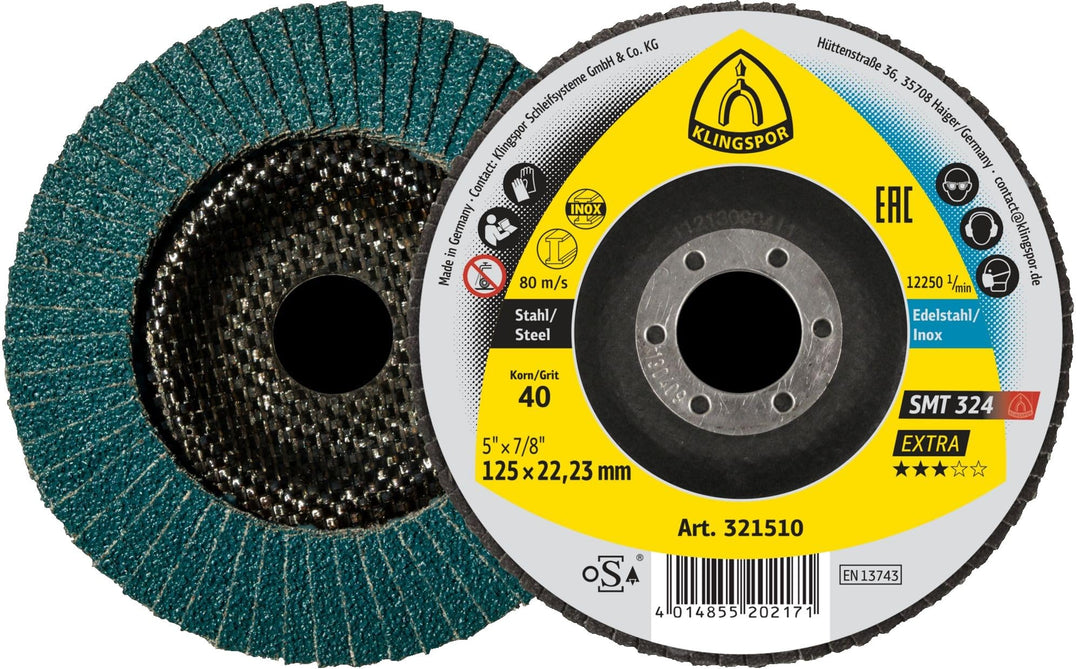 Klingspor 322775 SMT 624 SUPRA, Schleifmop Scheibe SUPRA, Verpackungseinheit 10, 125X22,23, 60, 10