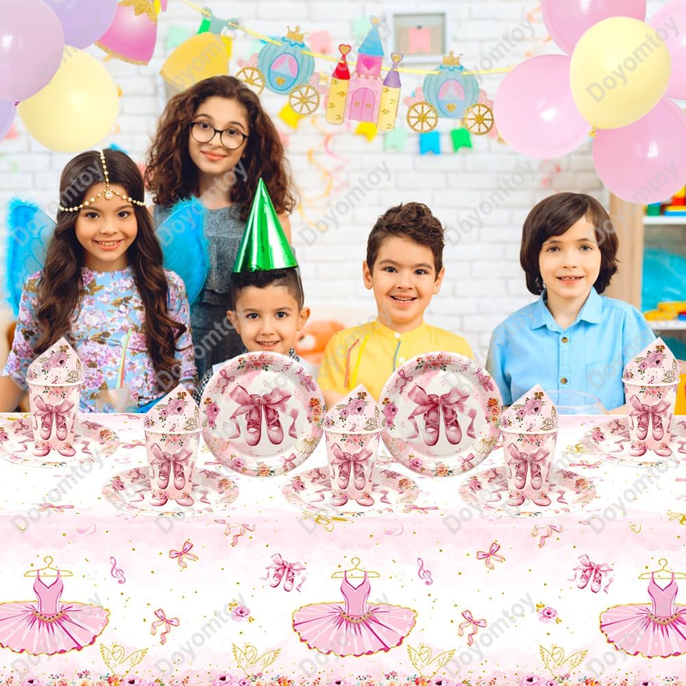 Ballerina Partygeschirr,Doyomtoy Ballerina Geburtstag Deko Baby Geburtstag Mädchen Tassen Servietten