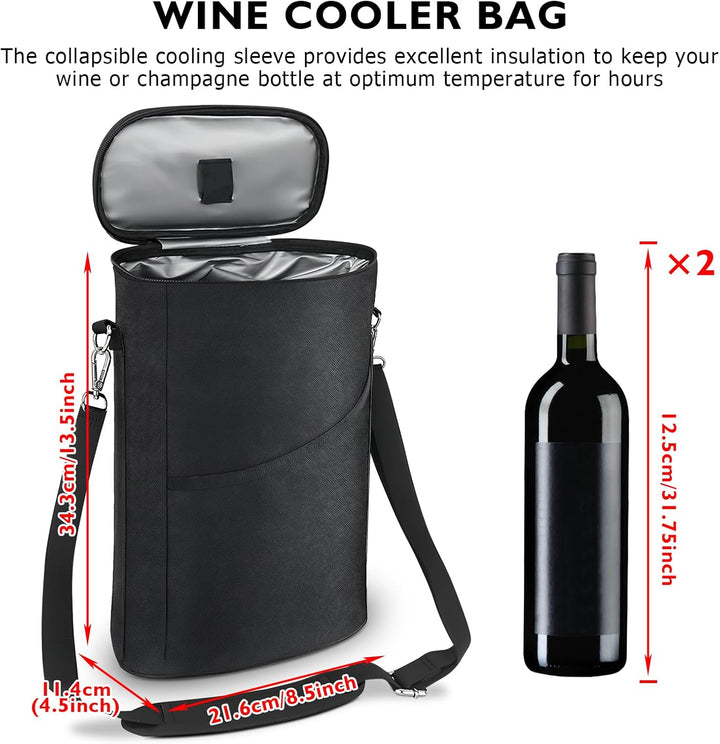 Flaschenkühler Faltbar Kühlmanschette: WANDGU 2 Flasche Insulated Kühltasche, Isolierter Weinbeutel,
