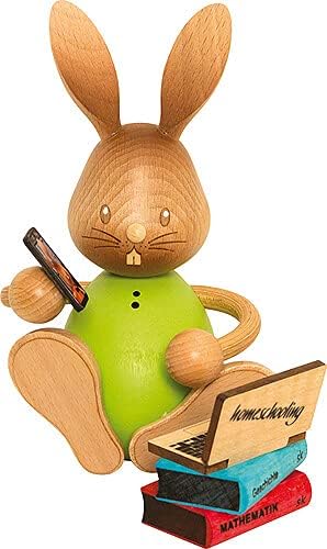 Drechslerei Kuhnert - Osterdekoration / Osterhase - Stupsi Hase Homeschooling mit Laptop - 12cm - au