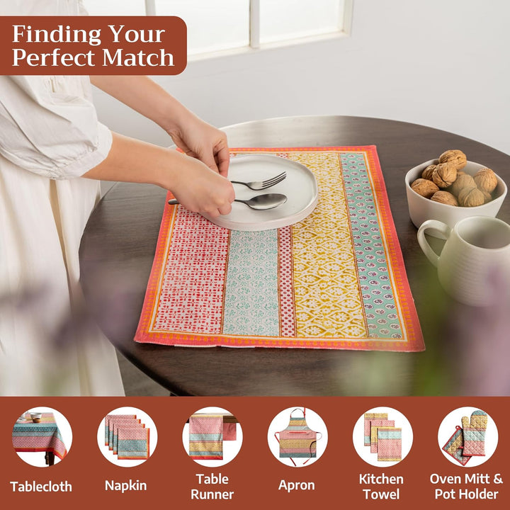Maison d' Hermine Provence 100% Baumwolle Set mit 4 Tischsets für den Esstisch | Küche | Hochzeit |
