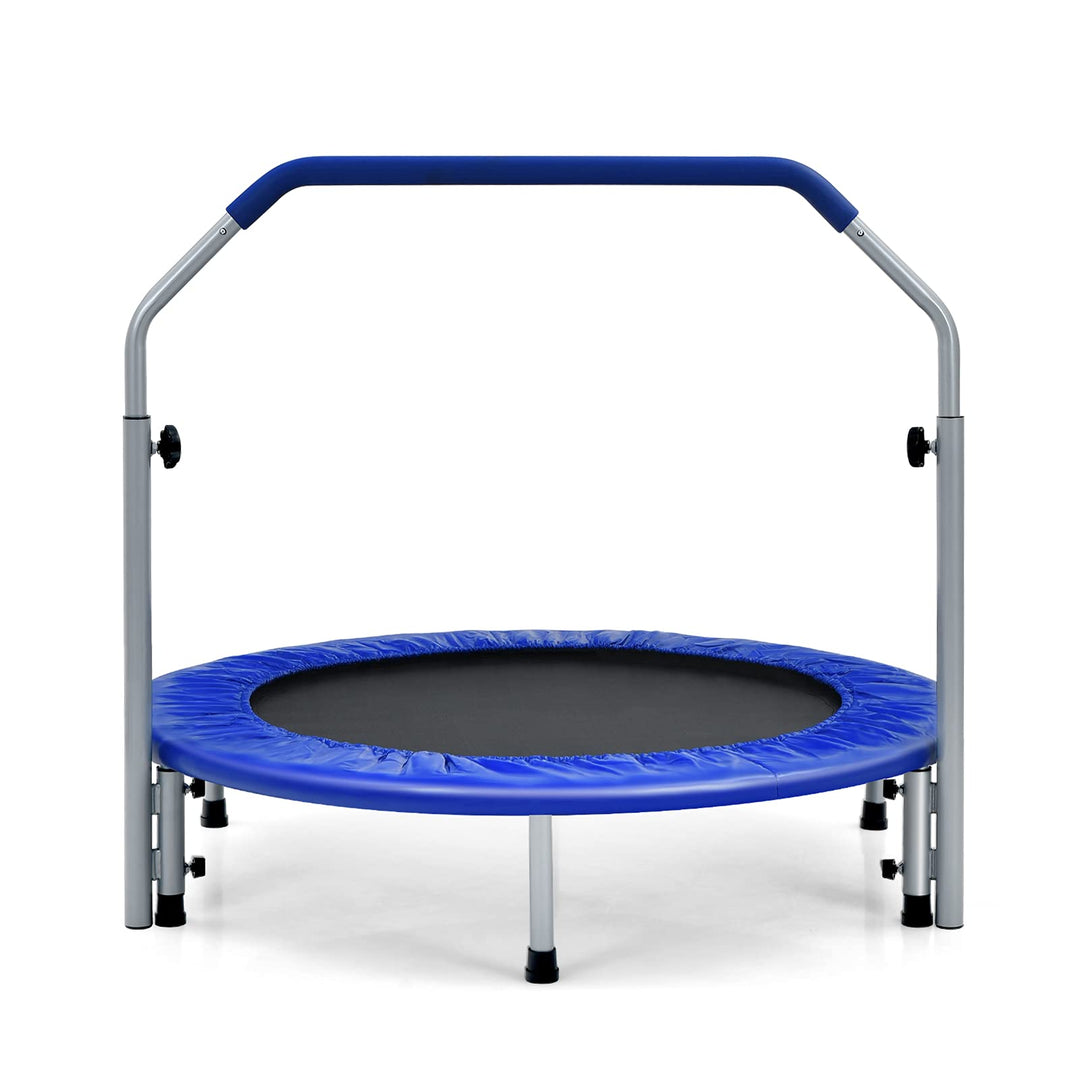 GOPLUS Fitnesstrampolin Indoor, φ101cm Mini Trampolin mit höhenverstellbarer Haltegriff, klappbares