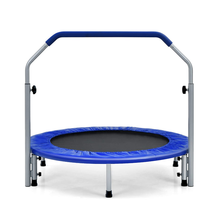 GOPLUS Fitnesstrampolin Indoor, φ101cm Mini Trampolin mit höhenverstellbarer Haltegriff, klappbares