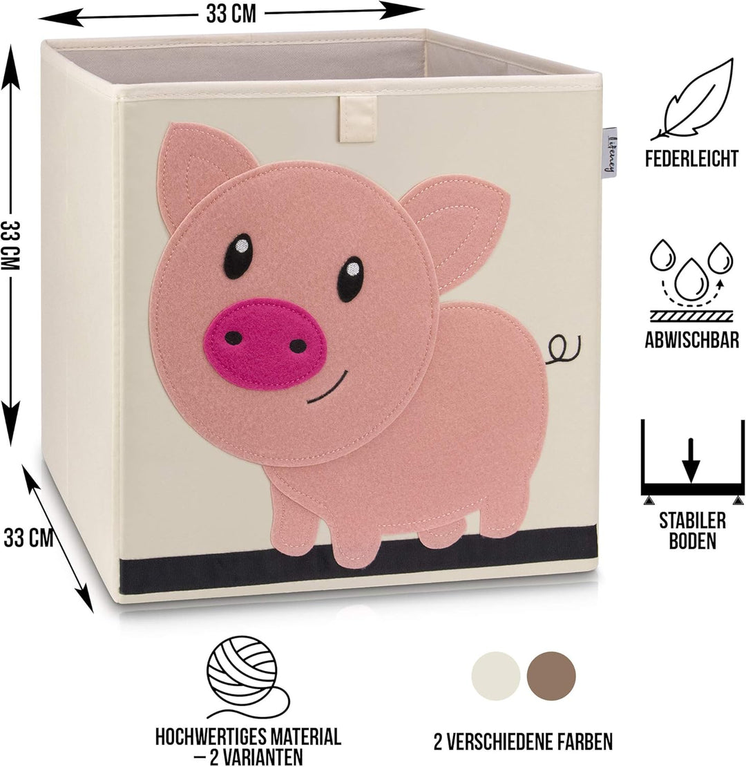 Aufbewahrungsbox mit Schwein Motiv I Spielzeugbox mit Tiermotiv passend für Würfelregale I Ordnungsb