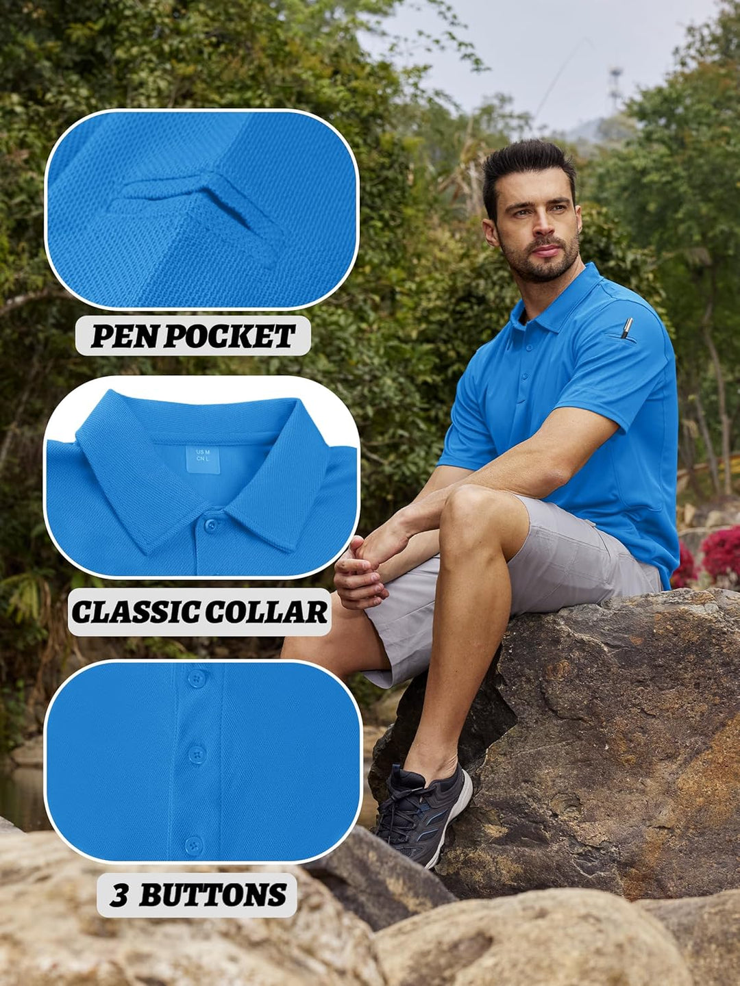 KEFITEVD Polo Shirts Herren Kurzarm Golf Tshirts Schnelltrocknend Army Tshirt Sport Outdoor Poloshir