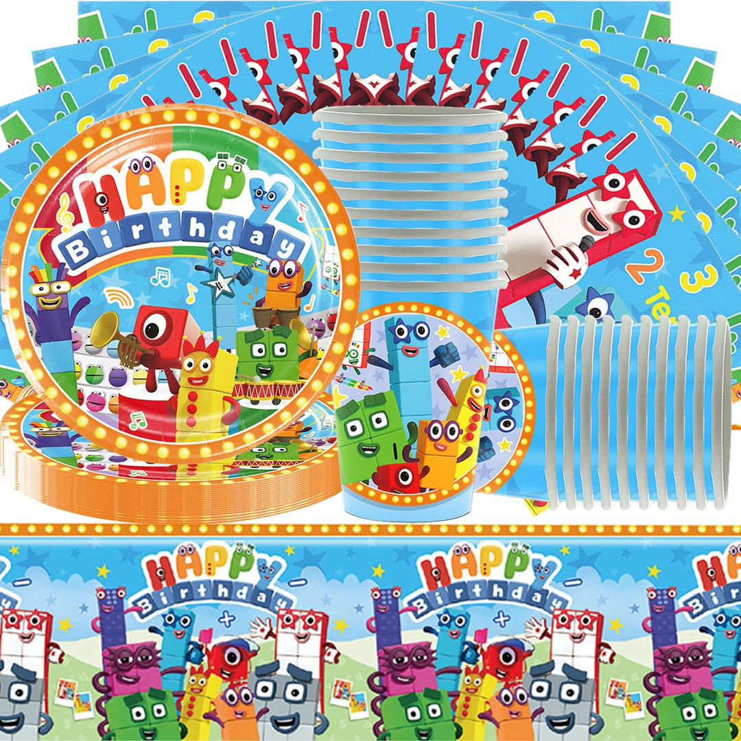 Doyomtoy Number Building Blocks Partygeschirr Set, Serve 20 Gäste Karikatur Zahlenbausteine Geburtst