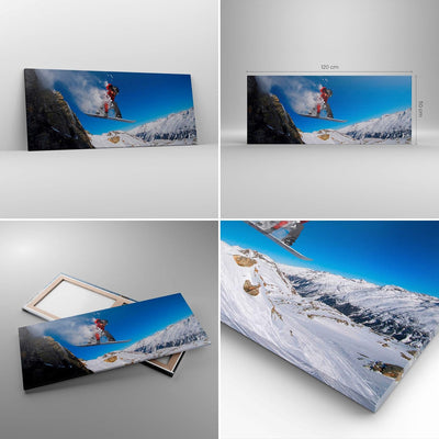 Wandbilder Dekoration Wohnzimmer Snowboard Winter Berg Gipfel Panorama Bilder auf Leinwand 120x50cm