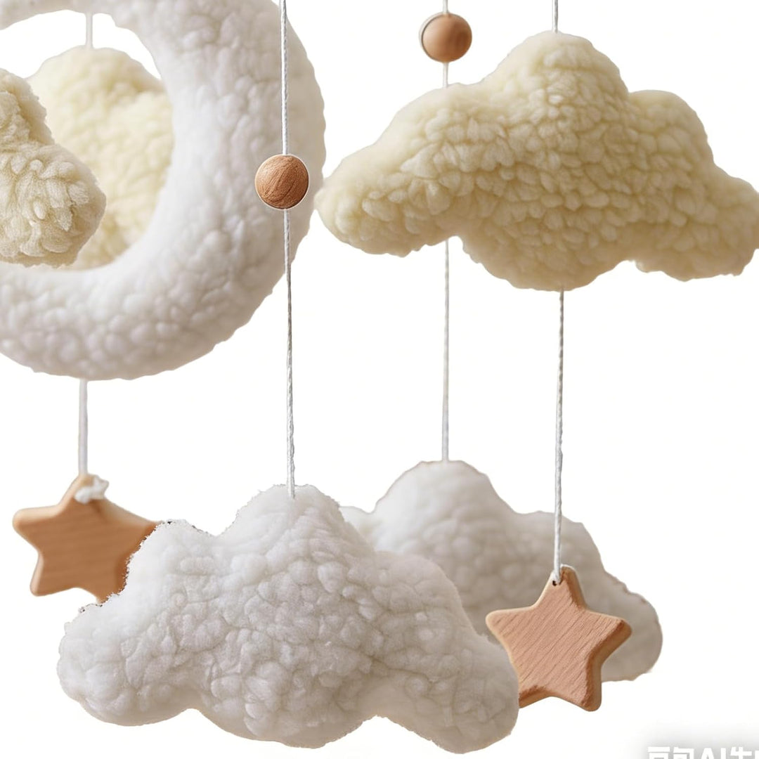 3D Wolken Mond Sterne Mobiles Baby, Babybett Mobile Hölz Windspiele Baby Mobile Wickeltisch Anhänger