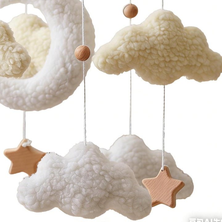 3D Wolken Mond Sterne Mobiles Baby, Babybett Mobile Hölz Windspiele Baby Mobile Wickeltisch Anhänger