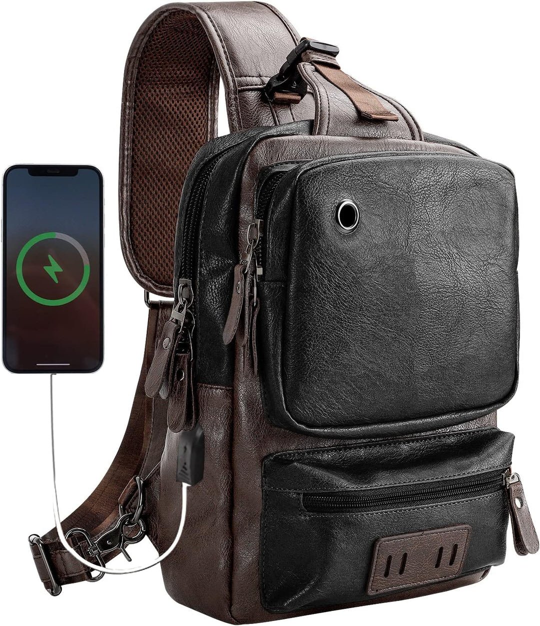AONEGOLD Herren Brusttasche Vintage PU Leder Schultertasche Sling Chest Crossbody Bag Wasserdicht Le