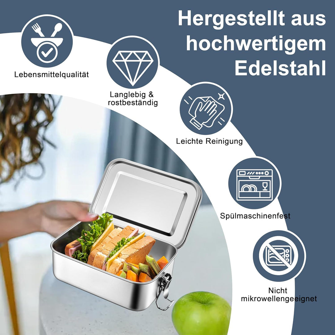 Homikit Brotdose mit Fächern, 2 Stück Edelstahl Bento Box Lunchbox für Kinder & Erwachsene, Lunch Bo