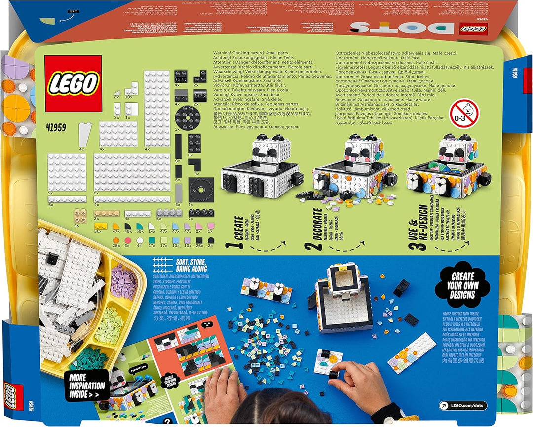 LEGO 41959 DOTS Panda Ablageschale, Mosaik Bastelset für Schmuckkästchen, Spielzeug als Schreibtisch