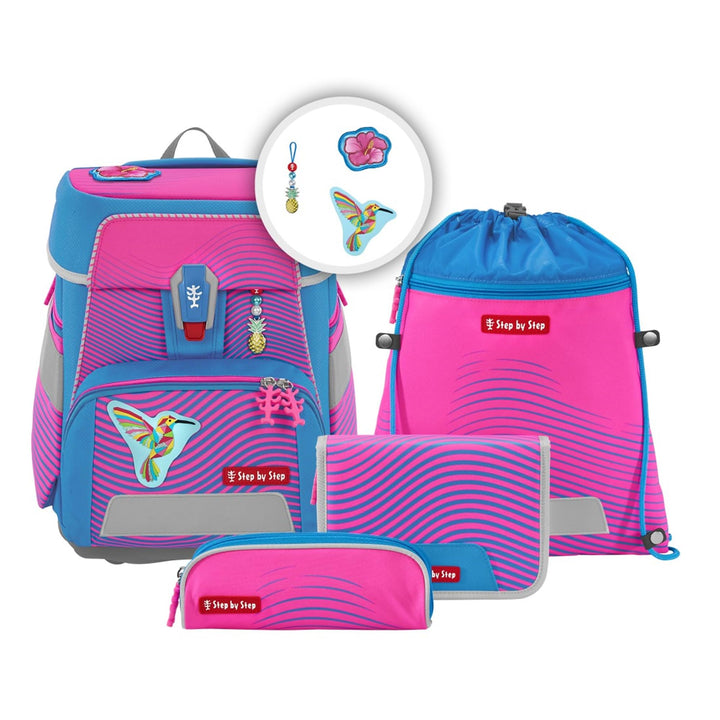 Step by Step Schulranzen-Set SPACE NEON Kolibri Kaja, 5-teilig, rosa-blau, ergonomischer Tornister m