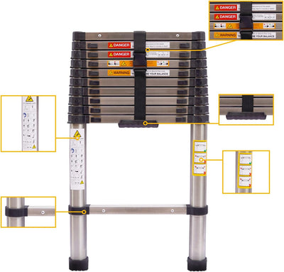 Teleskopleiter 3,2M, Klappleiter, Edelstahl, Leiter max. 150 kg,von Wohnmobilen, Gartenarbeiten, Rep