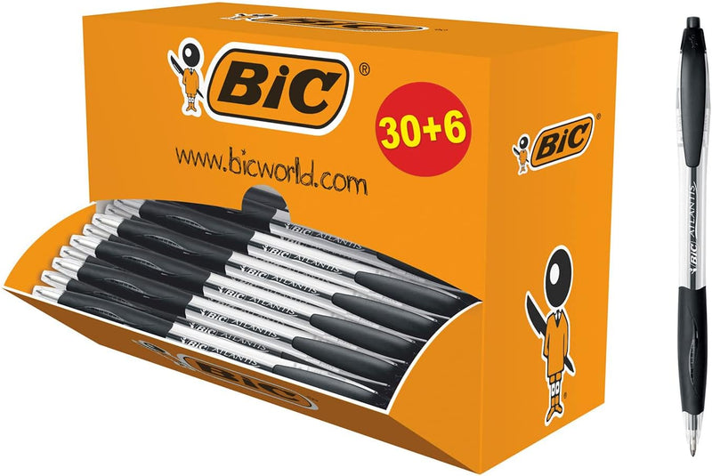 BIC 920287 Kugelschreiber "ATLANTIS Classic" 0.32 mm, 36 Stück, schwarz, schwarz