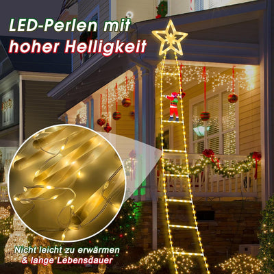 MILFECH 3M LED Weihnachtsmann Leiter Lichterkette LED Weihnachtsbeleuchtung, 8 Modi Weihnachtsdeko-L