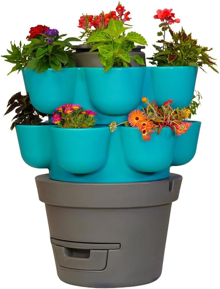 WORMgarden Turquoise 2 Pflanzgefässe | Vertikaler Gemüsegarten mit integriertem Wurmkomposter | Anba