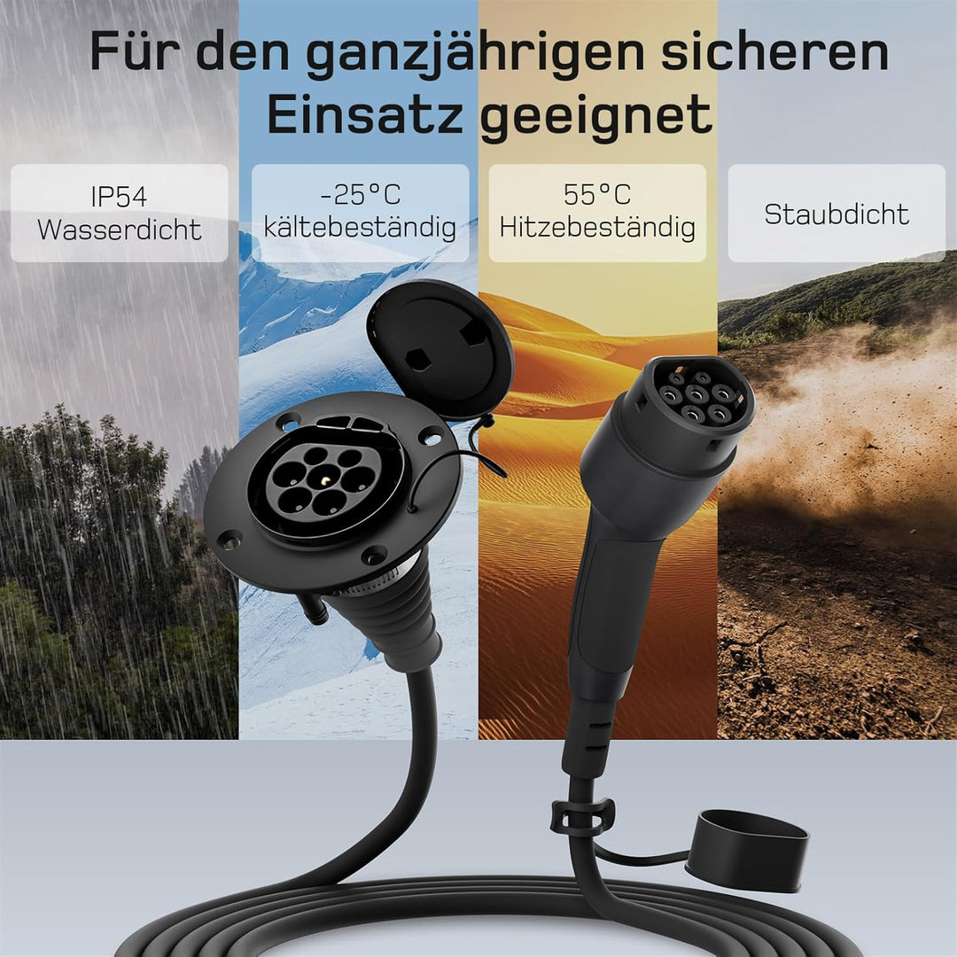 dé Typ 2 Verlängerungskabel [10m, 11kW, 16A] 3-Phasen Ladekabel 400V, Schutzart IP54, kompatibel mit