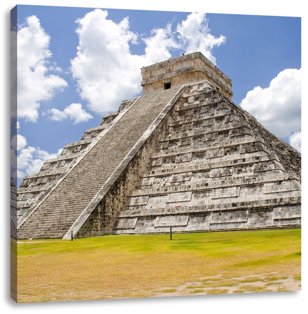Maya Pyramide in Mexico, Format: 70x70 auf Leinwand, XXL riesige Bilder fertig gerahmt mit Keilrahme