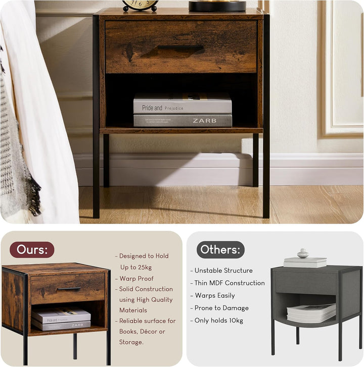 Vida Designs Brooklyn Nachttisch, Dunkles Holz, 1 Drawer Dunkles Holz 1 Drawer, Dunkles Holz 1 Drawe