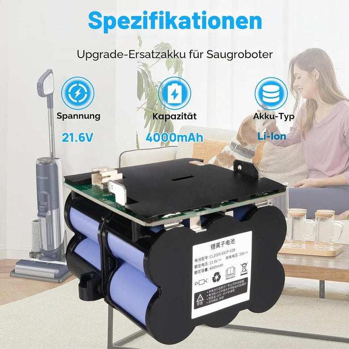 21,6V 4000mAh Ersatzakku Kompatibel mit Tineco Floor One S5 PRO 2, Floor ONE S5 Smart, S5 Steam Stau
