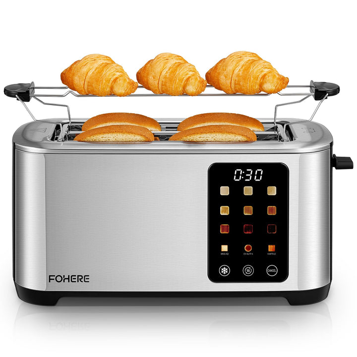 Toaster 4 Scheiben, Langschlitz Toaster, 1400W Edelstahl Toaster, 9 Farbeinstellungen und 3 Brotsort