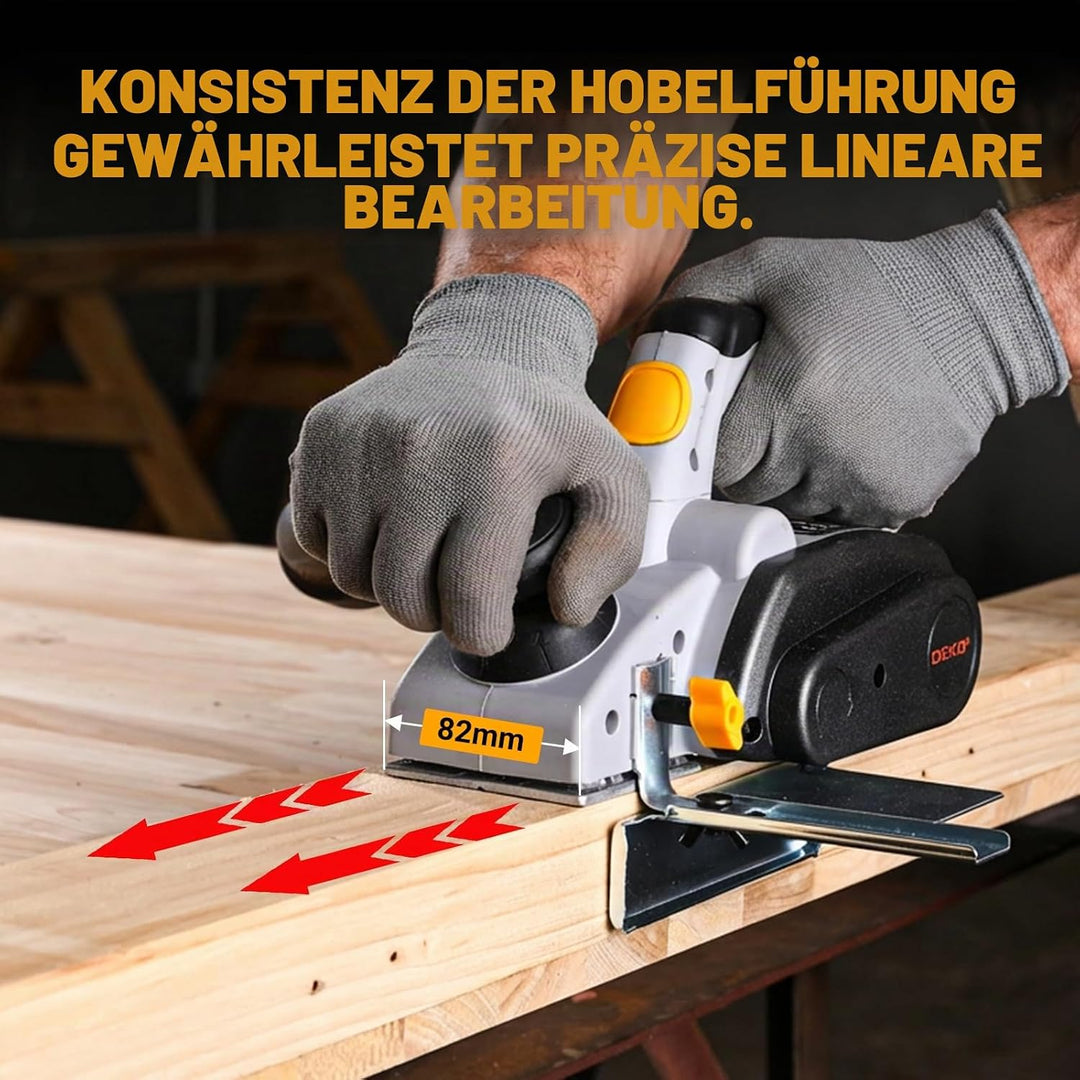 DEKOPRO 800W Elektrischer Handhobel Hobel, 16000 U/min Holzhobel, 82mm Hobelschneidenbreite &amp; 3mm Ti