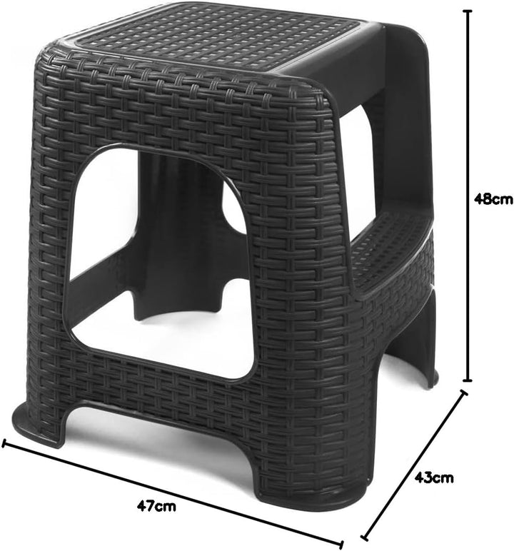 R.G. Tritthocker Hocker mit Trittleiter Sitzhocker Tisch Stuhl Höhe 48cm Rattan Optik Stufenhocker b