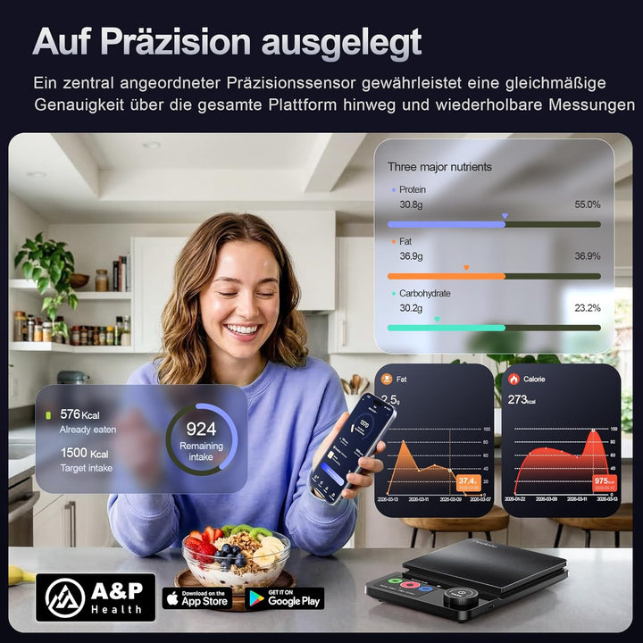 Küchenwaage Digitale ProfiFein waage Bluetooth-Verbindungs-App,Kaloriendatenanalyse Kitchen Scale, L