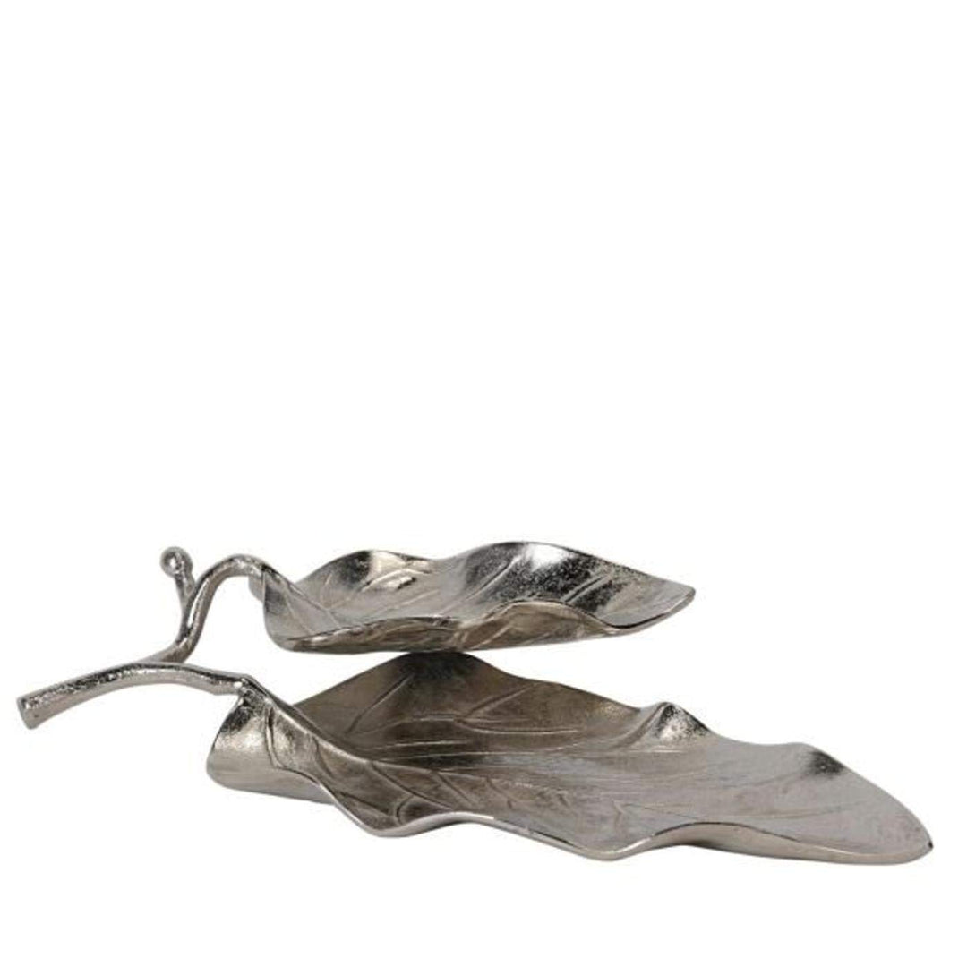 Shophaus24 Schale Dekoration Silber, Form Blatt, 1 Stück X2