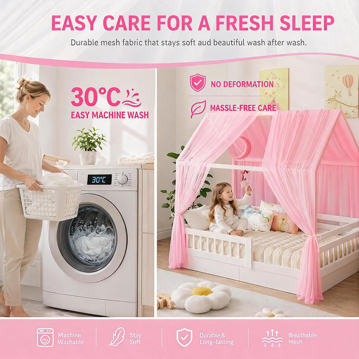 Hausbett Himmel Set, 2 Stück Betthimmel Hausbett, Leichter Atmbar Mailänder Gaze Himmelbett Vorhänge